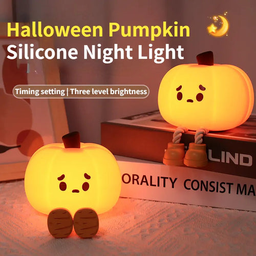 Halloween pumpkin night light – dimmable silicone bedside lamp