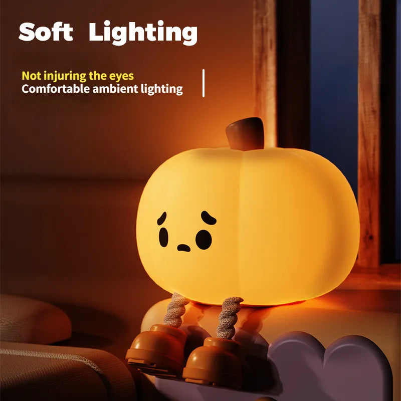 Halloween pumpkin night light – dimmable silicone bedside lamp – view 5